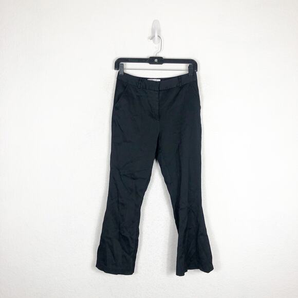 Frame Sateen Crop Flare Trouser Size 4 Noir Black Wool Blend High Rise Preppy - Picture 3 of 14